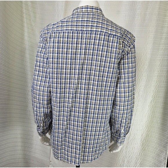 LL Bean Seersucker Textured Shirt Blue Yellow Plaid Button Down Men's LT - Picture 4 of 13